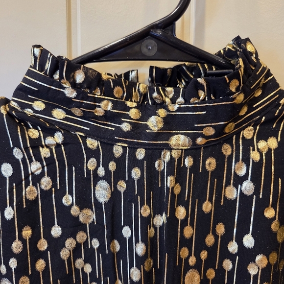 AQUA Mock Neck Gold Foil Mini Dress Medium - Picture 7 of 14